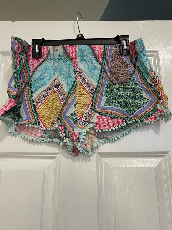Source Unknown Pants - Source Unknown Multi-Color Geometric Pom Pom Trim Women’s Shorts